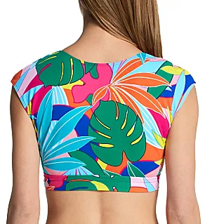 Life of The Party Tie Front Crop Swim Top Multi 4