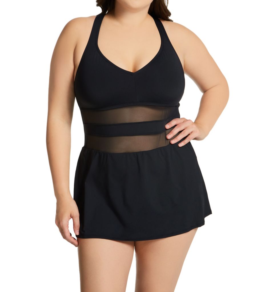 Plus Size Don't Mesh With Me Cross Back Swim Dress-acs