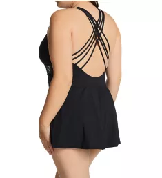 Plus Size Don't Mesh With Me Cross Back Swim Dress Black 20W