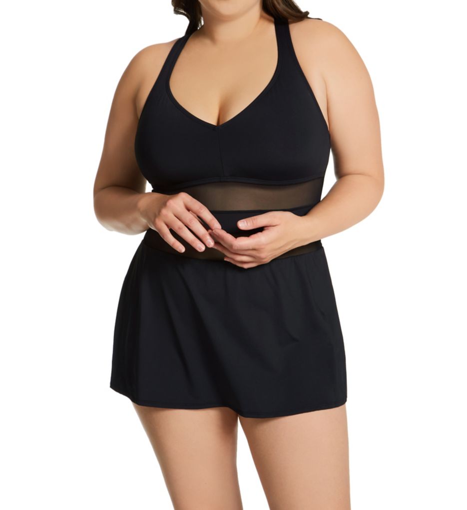 Plus Size Don't Mesh With Me Cross Back Swim Dress-fs