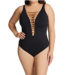 Plus Size Let's Get Knotty Lace One Piece Swimsuit Black 18W
