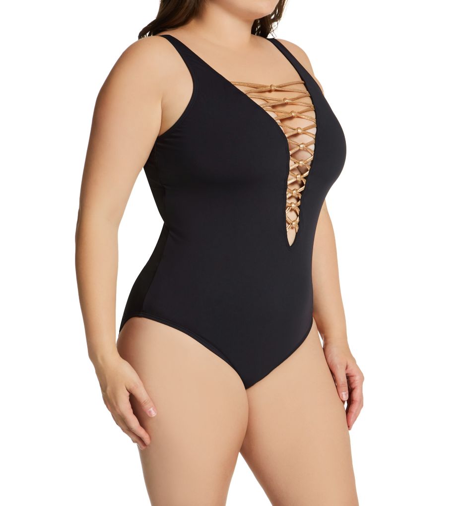 Plus Size Let's Get Knotty Lace One Piece Swimsuit-fs