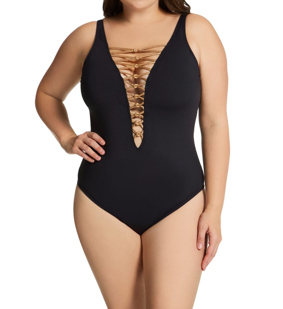 Plus Size Let's Get Knotty Lace One Piece Swimsuit-gs