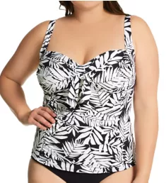 Plus Size Urban Oasis Tie Front Tankini Swim Top Black 18W