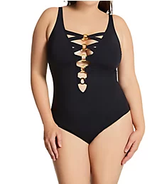 Plus Size Ring Me Up Plunge One Piece Swimsuit Black 16W