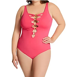 Plus Size Ring Me Up Plunge One Piece Swimsuit Rose Red 18W