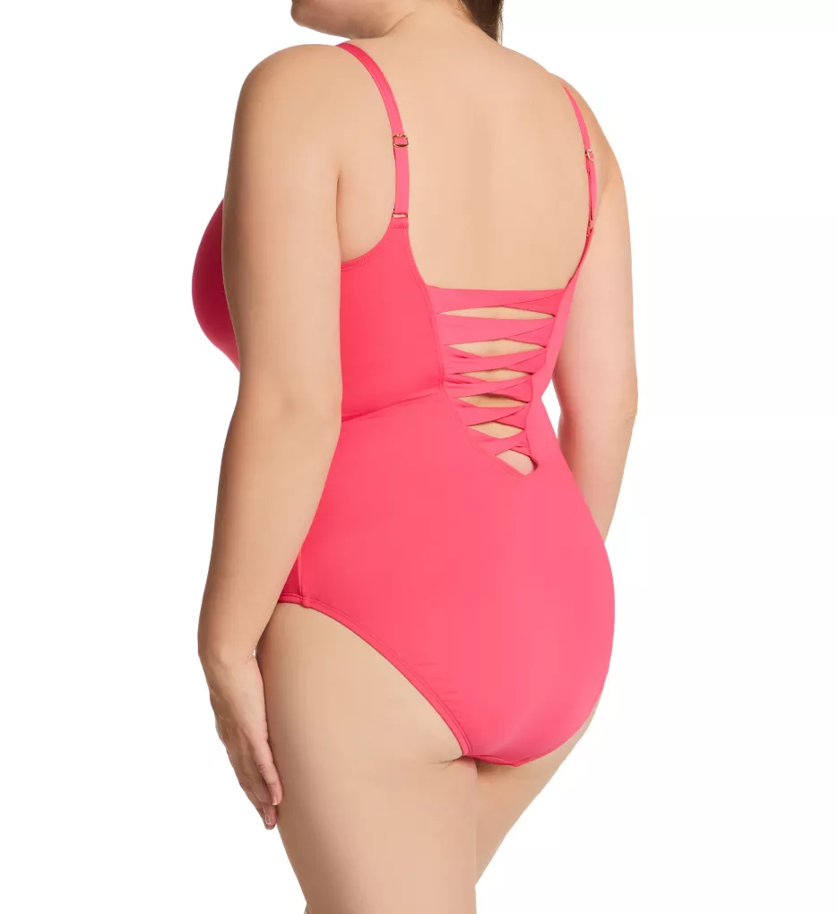 Plus Size Ring Me Up Plunge One Piece Swimsuit Rose Red 18W
