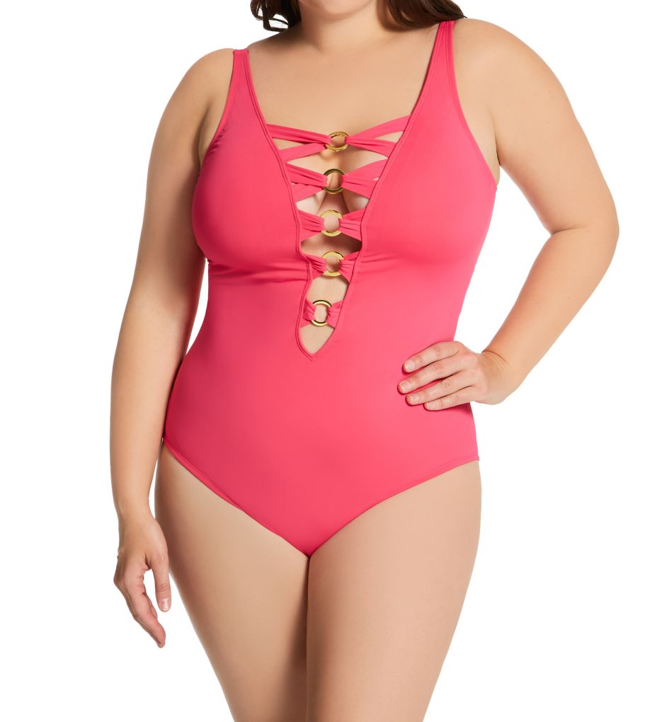 Swimsuits For All Women's Plus Size Cup Sized Mesh Underwire One Piece  Swimsuit 16 G/H Papaya