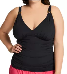 Plus Size Ring Me Up Molded Tankini Swim Top Black 16W