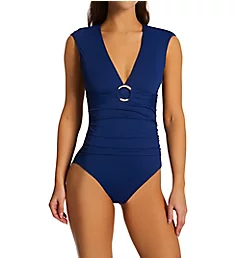 Ring Me Up Cap Sleeve One Piece Swimsuit Navy 4