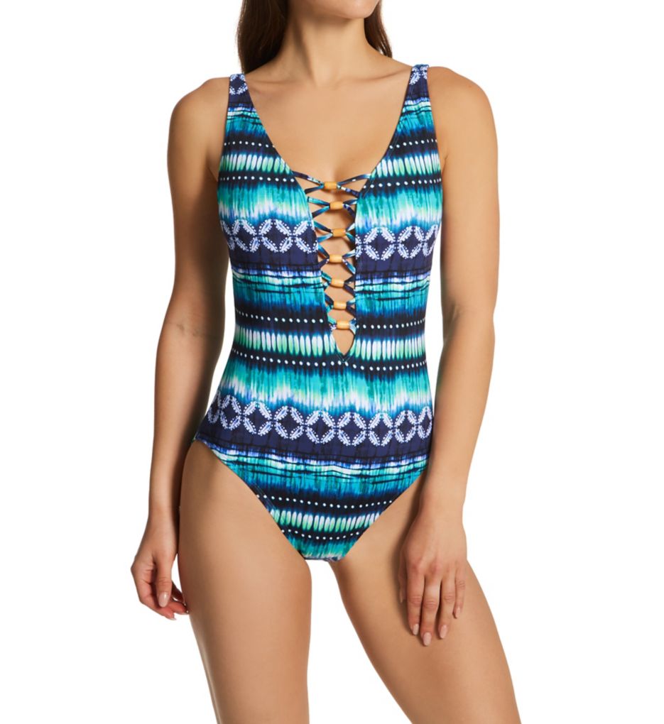 Lattice Sarong Front One Piece Swimsuit