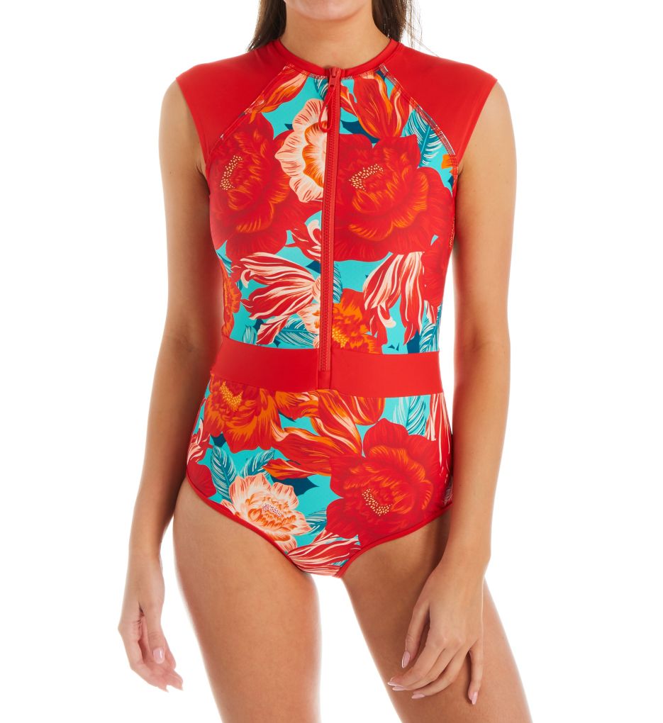 Allure Stand Up Zip Front One Piece Swimsuit-fs