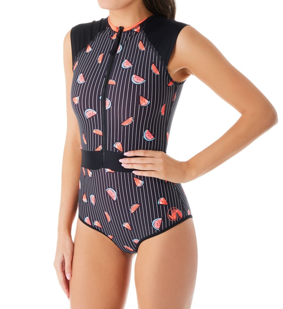 Essence Stand Up Zip Front One Piece Swimsuit