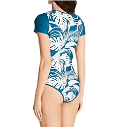 Lush Wisdom Short Sleeve Paddle One Piece Swimsuit Prussian S