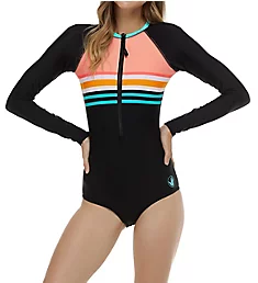 Coral Reef Long Sleeve Paddle One-Piece Swimsuit Black XS