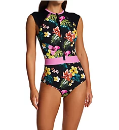 Tropical Island Stand Up Paddle One Piece Swimsuit Black XS