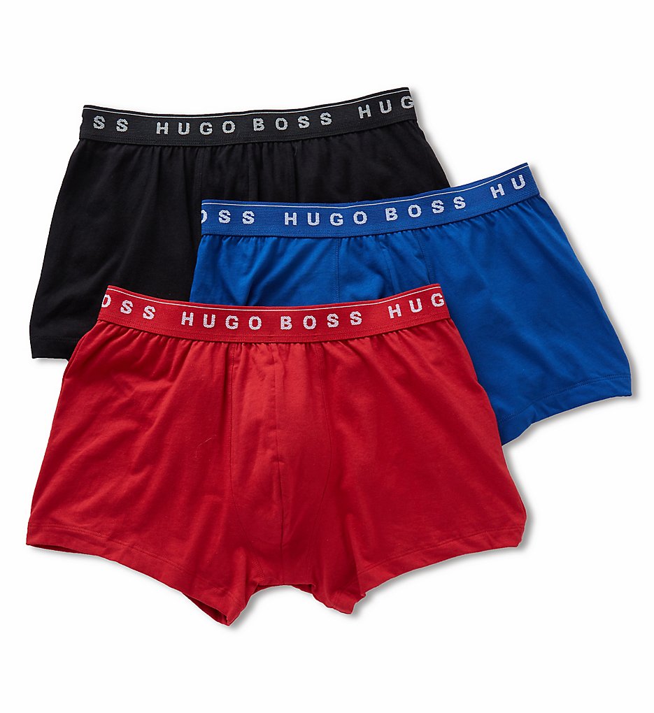 Boss Hugo Boss 0325383 Essential 100% Cotton Trunks - 3 Pack (Red/Blue/Black)