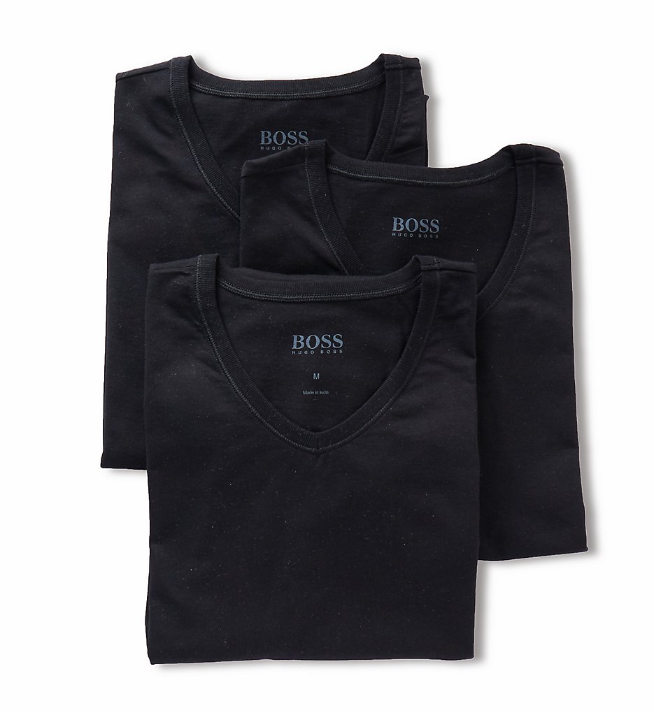 Boss Hugo Boss 0325386 Essential 100% Cotton V-Neck T-Shirts - 3 Pack (Black)