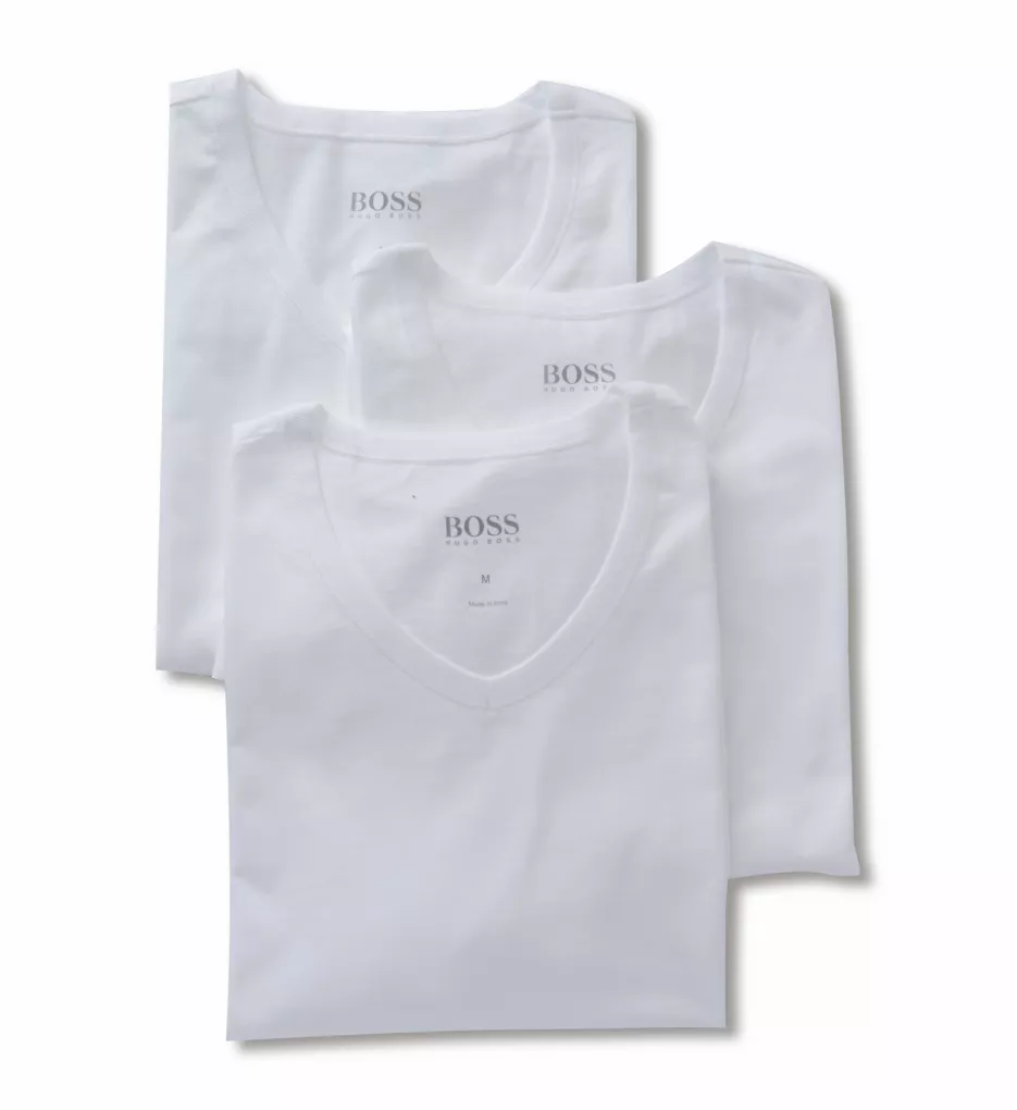 Essential 100% Cotton V-Neck T-Shirts - 3 Pack WHT S