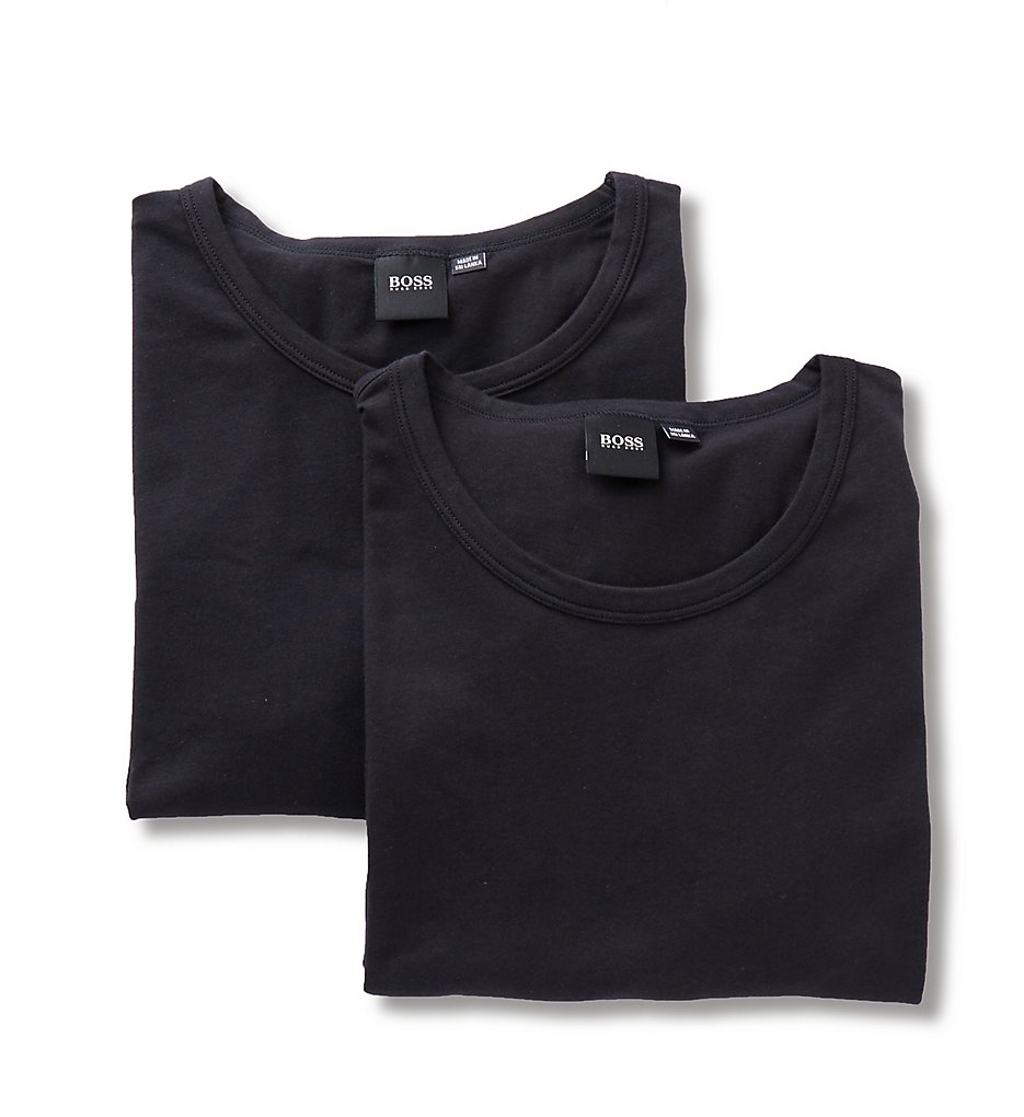 Boss Hugo Boss 0325407 Essential Cotton Stretch Slim Fit Crew - 2 Pack (Black)
