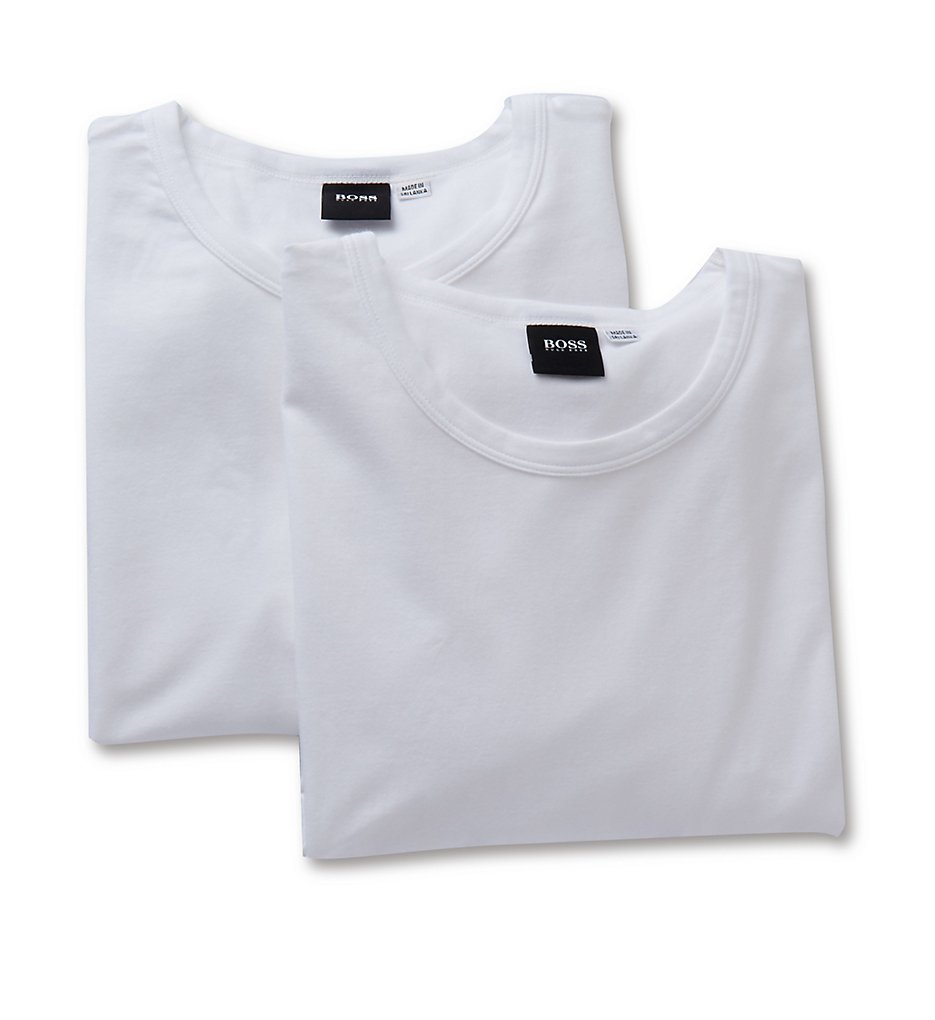 Boss Hugo Boss 0325407 Essential Cotton Stretch Slim Fit Crew - 2 Pack (White)