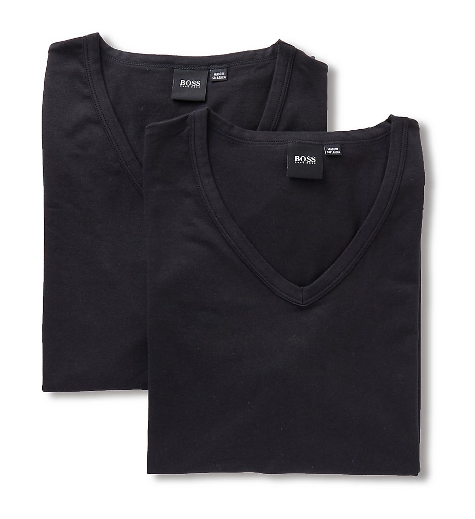 Boss Hugo Boss 0325408 Essential Cotton Stretch V-Neck T-Shirt - 2 Pack (Black)
