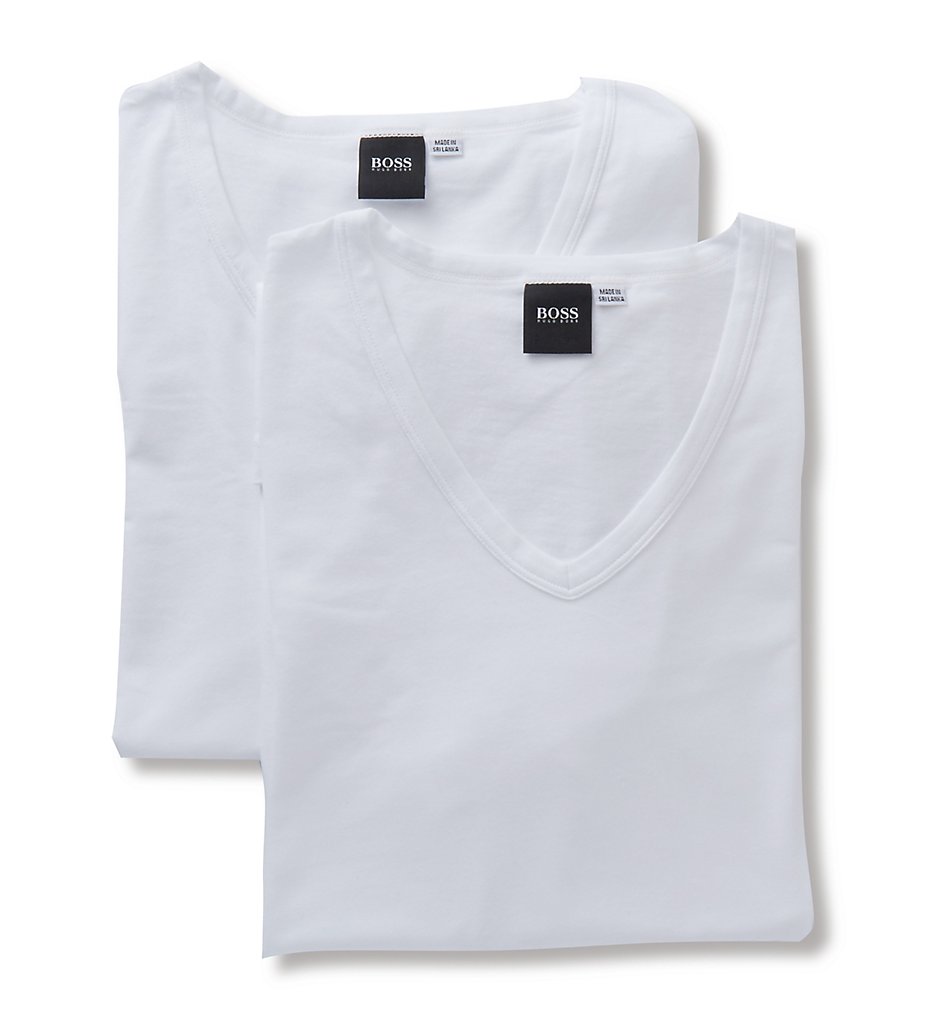 Boss Hugo Boss 0325408 Essential Cotton Stretch V-Neck T-Shirt - 2 Pack (White)