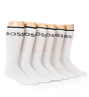 Cotton Blend Stripe Crew Sock - 6 Pack WHT O/S