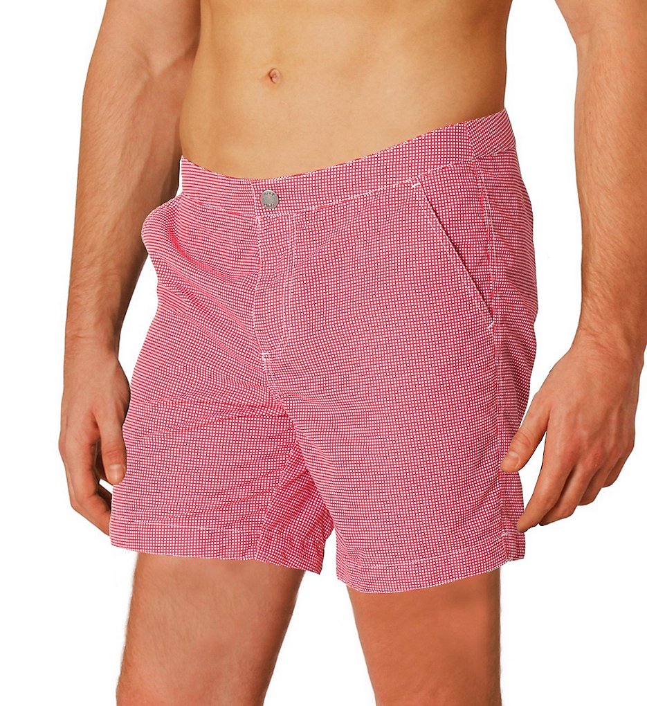 Boto 71516 Rio Tailored Fit Check Swim Trunk w/ Support Liner (Coral Red)