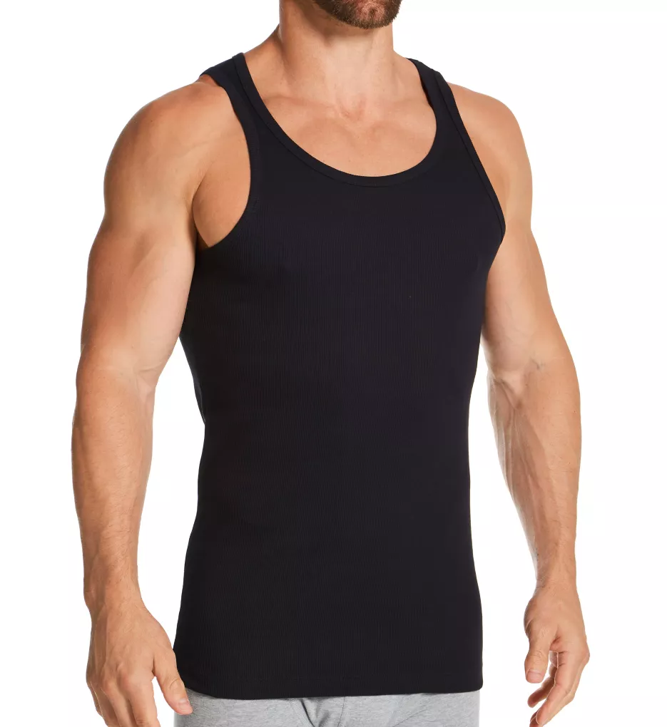 Ribbed Organic Cotton Stretch Slim Fit Tank DKNAVY M