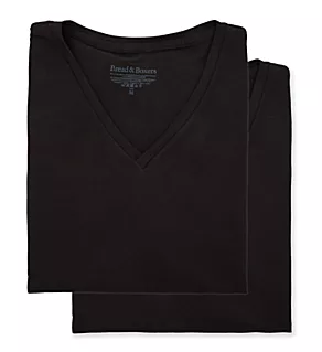 Organic Cotton Stretch V- Neck T-Shirt - 2 Pack Black 2XL
