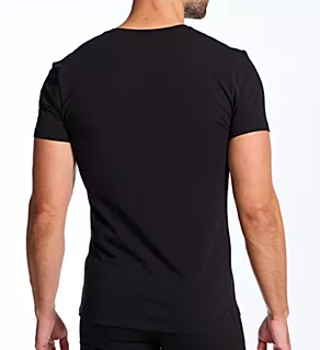 Organic Cotton Stretch V- Neck T-Shirt - 2 Pack Black 2XL