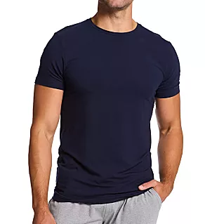 Tencel Slim Fit Crew Neck T-Shirt Navy Blue L