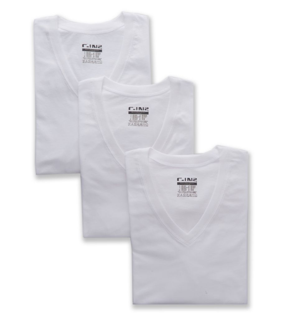 100% Cotton High V Neck T-Shirts - 3 Pack-acs