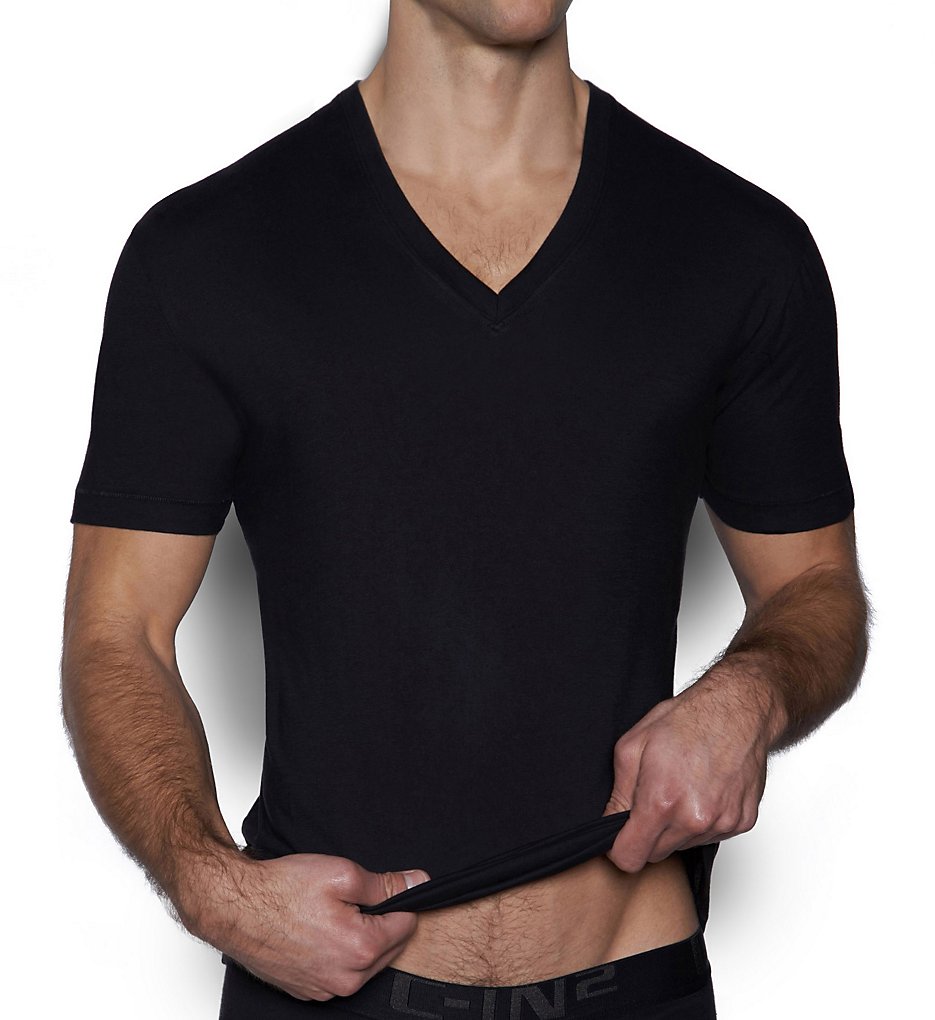 C-in2 4110 Core Basic 100% Cotton V-Neck T-Shirt (Black)