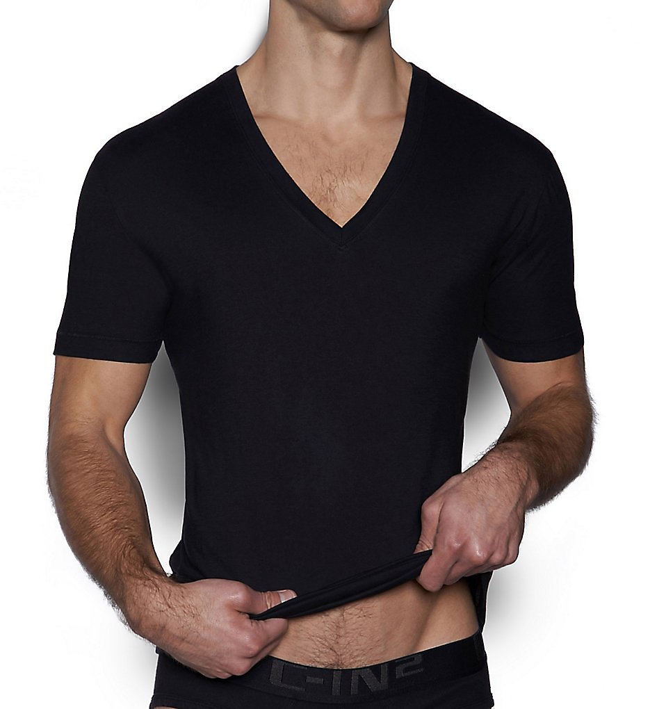 C-in2 4111 Core Deep V-Neck Pima Cotton T-Shirt (Black)