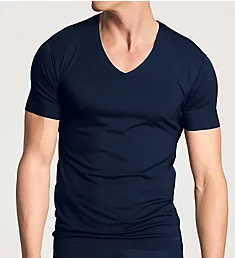 Business Basic V-Neck Shirt Sapphire Blue L