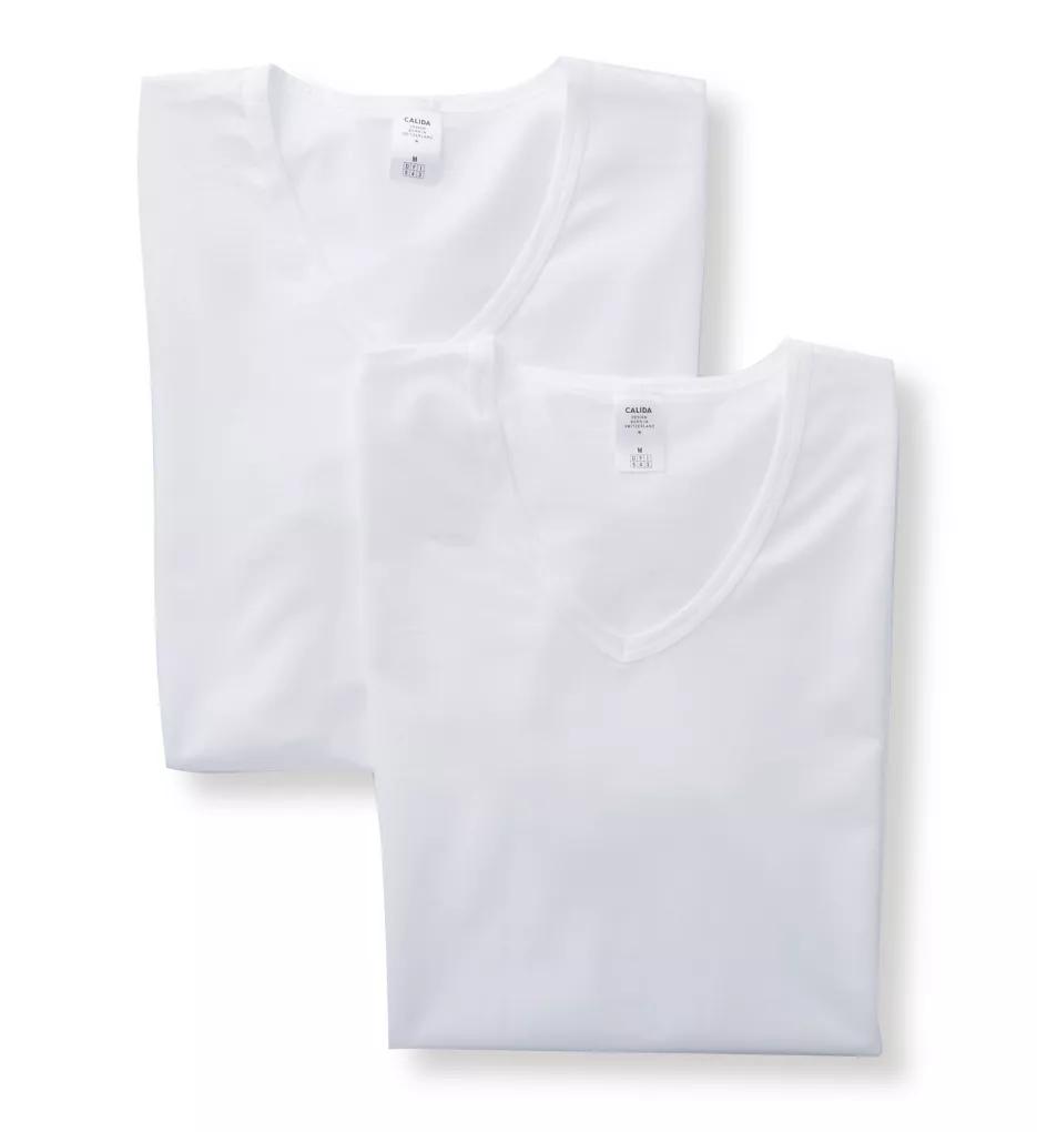 Natural Benefit V-Neck T-Shirts - 2 Pack WHT L