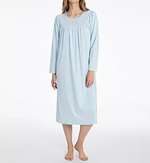 Soft Cotton Long Sleeve Nightgown Light Blue XS