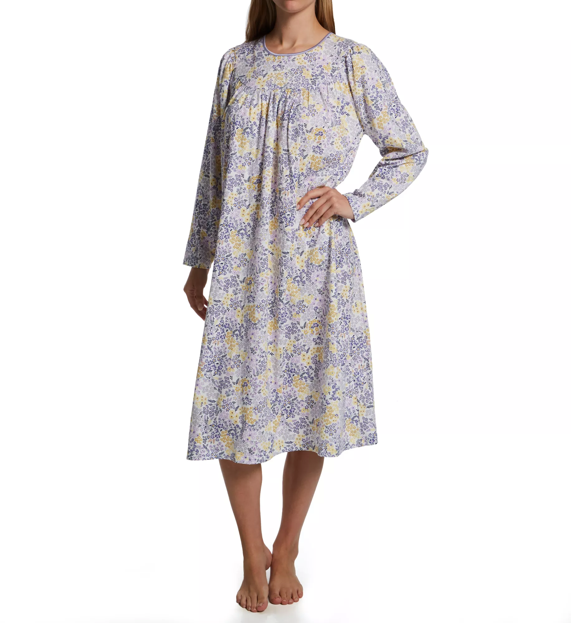 Cozy Purple Floral Sleeve Night Gown main image 1