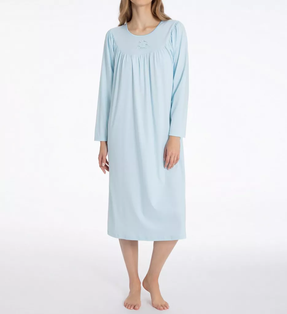 lantisan Cotton Knit Long Sleeve Nightgown for Women, Henley Full Length  Sleep Dress