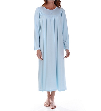 Calida 100% Cotton Knit Long Sleeve Nightgown Duo Bundle Solid Blue and Button Front Botany Bay Print 33526/33346