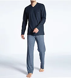 Relax Imprint Cotton Pajama Pant Set Dark Sapphire S