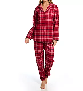Holiday Dreams Buttoned Down Pajamas Deep Red Print L