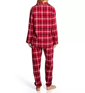 Holiday Dreams Buttoned Down Pajamas Deep Red Print L