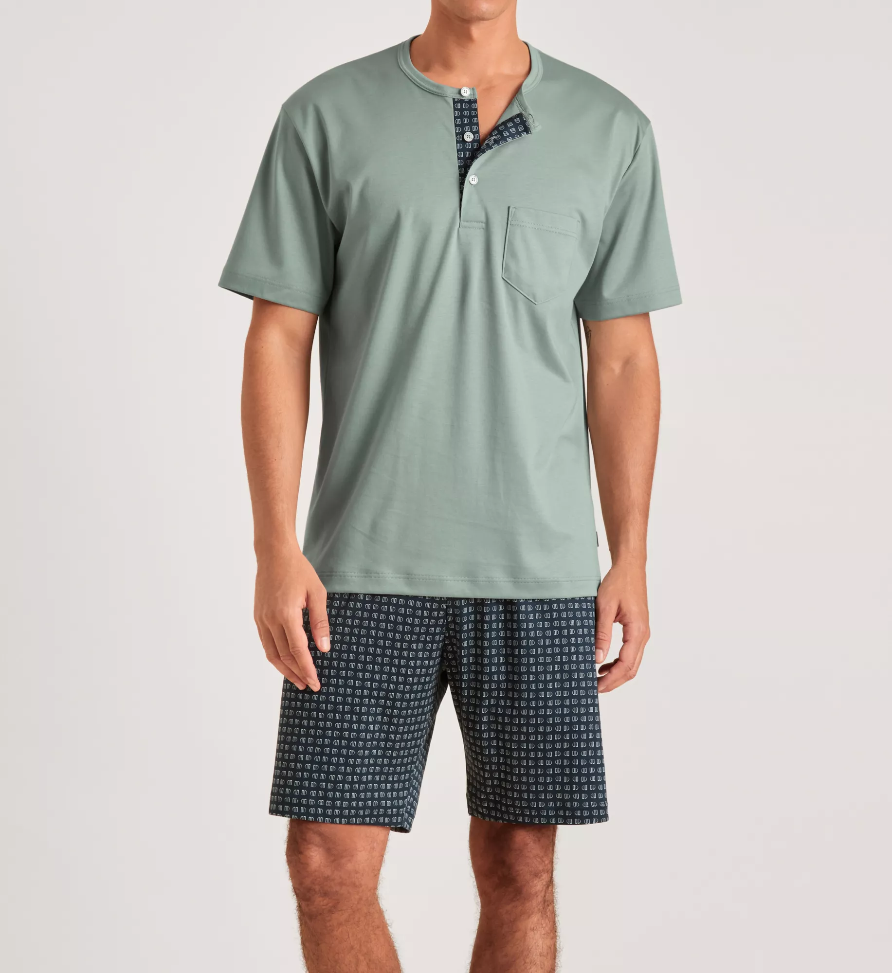 CALIDA Shorty-Schlafanzug RELAX STREAMLINE in dunkelblau/ blaugrau