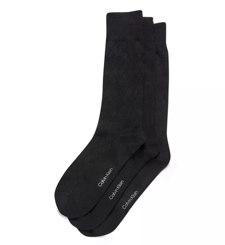 Viscose Rayon Textured Dress Crew Sock - 3 Pack Black O/S