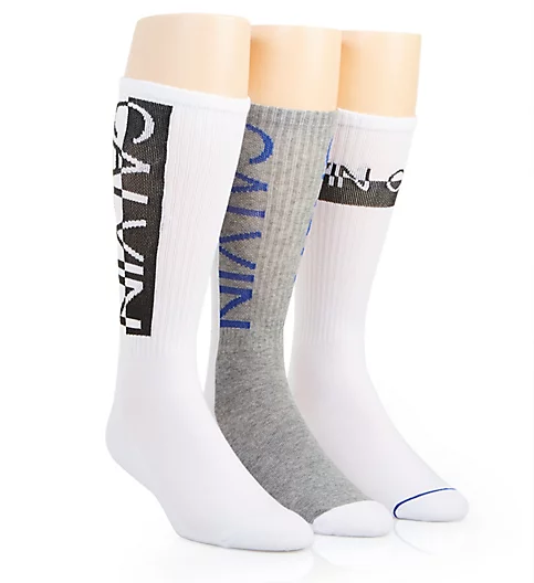 Calvin Klein Logo Sport Cushion Crew Socks - 3 Pack White Assort O/S 