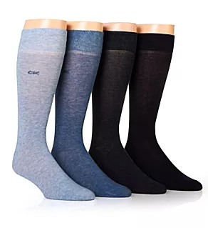 Flat Knit Dress Crew Sock - 4 Pack Denim Heather Assorted O/S