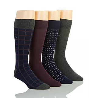 Combed Cotton Dress Crew Socks - 4 Pack Navy Multi O/S